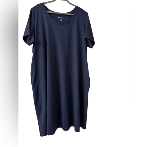 Woman Within Classic Navy Tee Dress Crew Neck Short Sleeve With Pockets 1X - Picture 2 of 5